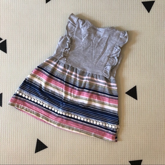 🎉3 For 15$🎉 Tasseled Ruffled Multicolor Striped Gray Baby Dress Size 6 M - Picture 3 of 5